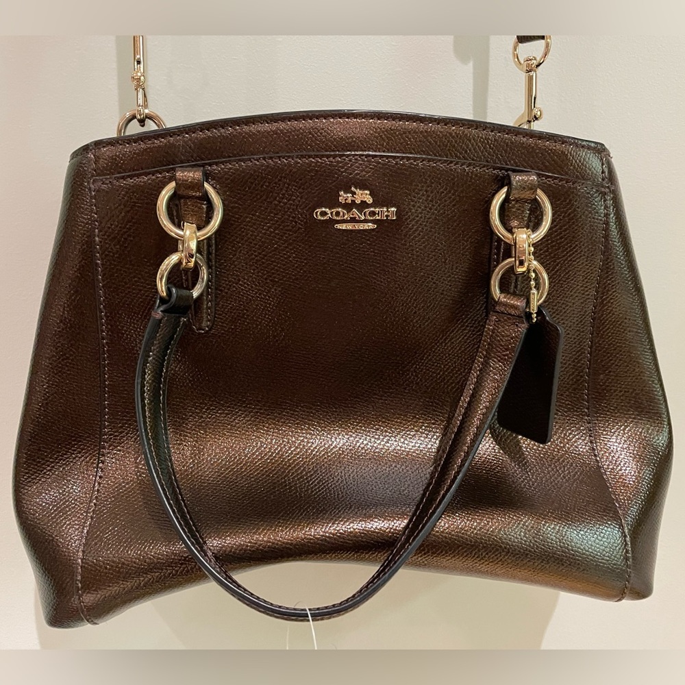 Coach Minetta bronze pebble grain leather two-way purse